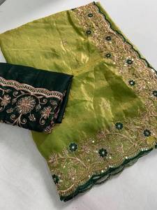 Designer Beautiful Sequence Embroidery Work Space <b>Satin</b> <b>Saree</b> With Worked Contrast Unstitched Blouse Piece - Product Image 3