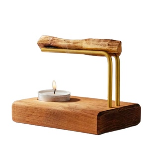 Quemador rectangular de palo santo de madera con brazo doble de latón y base para velas, soporte moderno para varitas de incienso, soporte de aromaterapia - Product Image 1