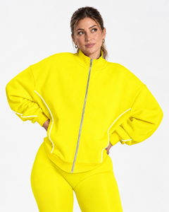Wholesale <b>Women</b> Contrastline Zip <b>Jacket</b> Tracksuit Set Casual Two Piece Outfit Relaxed Fit Wide Leg Pants Matching Clothing - Product Image 3