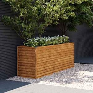 Grandes jardinières surélevées en acier corten rouillé avec incrustations décoratives, ensembles de jardin - Product Image 1