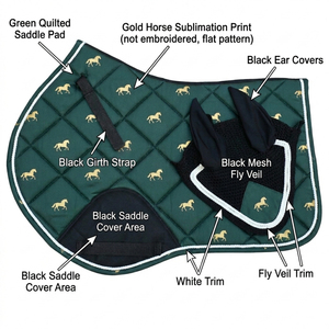 Premium Leopard Equestrian Set Shock Absorbing <b>Quilted</b> saddle Pad with Matching Fashion Fly Veil Ear Net for Equestrian use - Product Image 3
