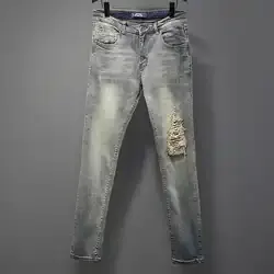 กางเกงยีนส์ลำลองผู้ชายผ้าฝ้ายผสมสแปนเด็กซ์คุณภาพสูง แบรนด์ดีไซเนอร์สุดฮิต ดีไซน์วินเทจ ทรงเข้ารูป ป้องกันการเป็นขุย - Product Image 5