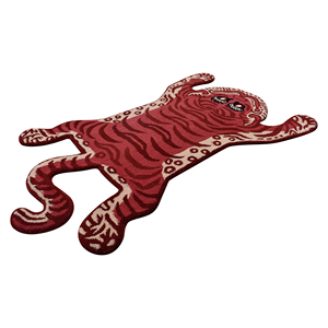 Handmade Wool <b>Tibetan</b> <b>Tiger</b> <b>Rug</b> 3X5 Red Low Pile Hallway Pattern Wholesale Jaipur India - Product Image 1