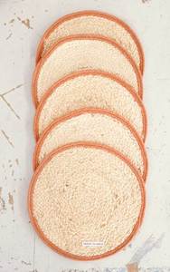 Premium jute round <b>placemat</b> Orange bordered and handcrafted by artisans Sustainable natural fiber table mat bringing warmth - Product Image 5