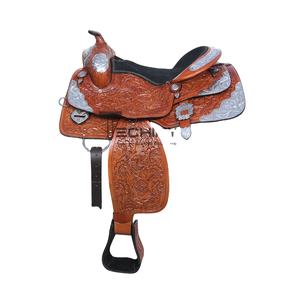Sillín de caballo de cuero occidental hecho a mano con detalles plateados Herramientas florales Tachuela de equitación ecuestre Premium - Product Image 5