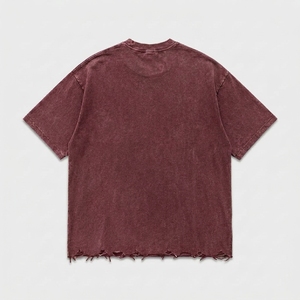 เสื้อยืดผู้ชายทรงโอเวอร์ไซส์ ผ้าคอตตอนหนา 230 กรัม ลุคดิสเทรส สไตล์สตรีทแวร์ ทรงบ็อกซี่ แฟชั่นลำลอง ระบายอากาศได้ดี เป็นมิตรต่อสิ่งแวดล้อม - Product Image 1
