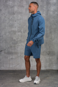 Chaqueta cortavientos con capucha y pantalones cortos para hombre, ligera, con cremallera completa, para deportes al aire libre, informal, con bolsillos con cremallera y puños elásticos - Product Image 4