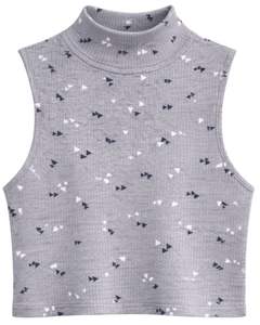 Top Corto Personalizado Gris Acanalado de Cuello Alto Sin Mangas con Estampado de Mini Triángulos para Mujer, Ajustado, Elástico, Casual y a la Moda - Product Image 1