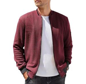 Men's Varsity Bomber Jacket Solid Color <b>Zipper</b> Closure Stand Casual Autumn Wear Regular Fit <b>Fleece</b> Lined Breathable Windproof - Product Image 5