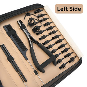 Kit d'outils pour extensions de cheveux noirs avec pince à sertir à deux trous, ouvre-perles, pince de fermeture, clips et crochets de tirage - Product Image 4