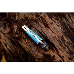 Couteau de poche en acier Damas fait main de haute qualité avec étui en cuir, cadeau idéal pour le camping, OEM et ODM pris en charge - Product Image 2