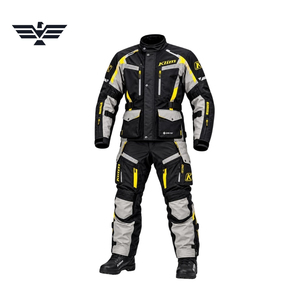 Combinaison de moto noire et grise personnalisée avec accents, veste et pantalon imperméables pour toutes les saisons - Product Image 2