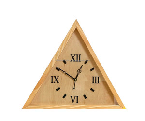 Horloge murale triangulaire en bois de style Art déco moderne, faite à la main, de luxe, pour la décoration de mariage, de maison, de bureau ou de salon - Product Image 4