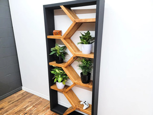 Étagère murale rectangulaire minimaliste en bois Madera Finekraft à 5 niveaux, géométrique, faite à la main, multifonctionnelle, décoration de salon - Product Image 5