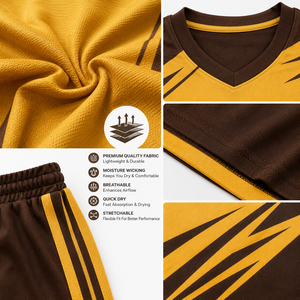 Ensemble de maillots de football personnalisés par sublimation pour hommes, uniforme de football à manches courtes, maillot et short d'équipe, marron doré, vêtements de sport à séchage rapide - Product Image 5