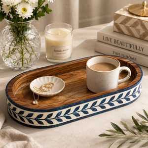 Bandeja de Hueso Hecha a Mano de Lujo con Incrustaciones Decorativas, Diseño Otomano, Ecológica, Tamaño Personalizado, para Servir Té, Café, Bebidas y Comida Gourmet - Product Image 1