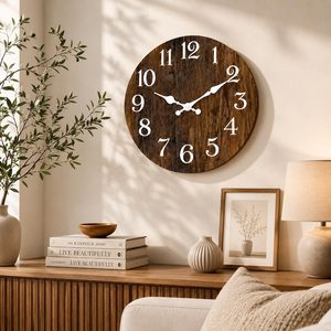 Rustic Wooden <b>Wall</b> <b>Clock</b>, Large Silent <b>Wall</b> <b>Clock</b>, Farmhouse Decor, <b>Vintage</b> <b>Wall</b> <b>Clock</b>, Living Room <b>Wall</b> Decor, Housewarming Gif - Product Image 1