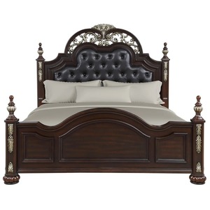 Nouvel ensemble de chambre à coucher classique Maximus en acajou avec finition Madeira distinctive, tête de lit rembourrée, tailles King/Twin, rangement intégré - Product Image 2