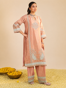 Conjunto de Kurta Rosa de Algodón y Rayón Lamhe, Corte en A, Transpirable - Product Image 4