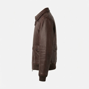 Men's Genuine Leather Bomber <b>Jacket</b> Turn-down Collar Zipper Closure Solid Color Moto Biker Style Autumn Wear - Product Image 4