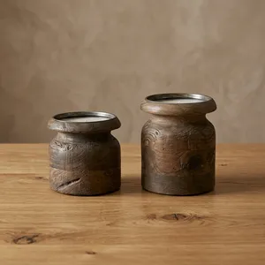 Modern <b>Wooden</b> Base Candle Holder Set of 3 Minimalist Gold Finish Taper Candles Living Room Decor - Product Image 1