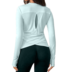 Women's Fitted <b>Long</b> Sleeve Mesh Back Moisture Wicking Crew Neck Athletic Top Solid White All Seasons - Product Image 3