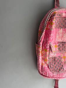 Sac à dos en coton rose patchwork, motif floral bohème, fermeture éclair, dos souple, sangle détachable, pour l'école des filles, CADEAU POUR ELLE - Product Image 4