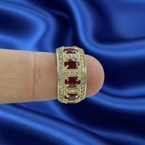 <b>Ruby</b> Anniversary Ring 925 Sterling Silver 14K Gold Plated Elegant Handmade Jewelry Gift For Her Women - Product Image 4