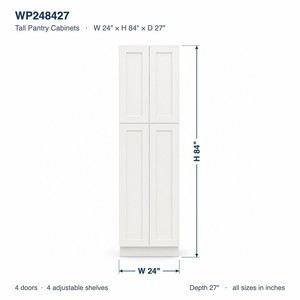 Armoire de rangement en gros de 24 pouces de haut, armoire blanche style Shaker de 84 pouces de haut, profondeur de 27 pouces, RTA, fabricant OEM Vietnamien - Product Image 6