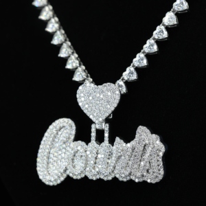 Men's 925 Silver Gold Plated Heart Moissanite Chain Hip-hop Style Personalized English Pendant Necklace - Product Image 3