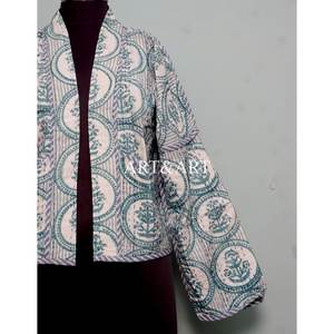 Veste Kantha indienne faite à la main pour femme, 100% coton, écologique, respirante, imprimé floral, longueur courte, manches longues, printemps, décontractée - Product Image 3