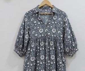 Robe Bohème Midi en Coton Écologique pour Femme, à Manches Bouffantes Florales, Coupe Évasée, Tenue Formelle – Fournisseur Indien en Gros - Product Image 2