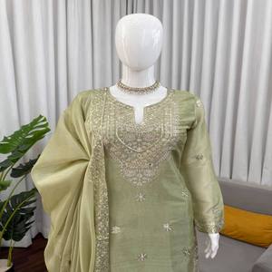 Conjunto Kurti Palazzo de Seda VASTRA COTTAGE con Dupatta con Bordado, Forro de Microalgodón Suave, Completamente Cosido, Ropa Étnica Festiva para Fiestas - Product Image 2