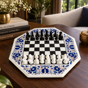 Juego de Ajedrez de Mármol Pulido Hecho a Mano con Incrustaciones de Pietra Dura, Diseño Floral y Patrón Decorativo - Product Image 2