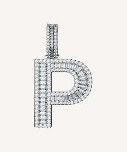 P Letter Pendant <b>Charm</b> Rhodium Plated Gold/Silver Emerald Cut Diamond Channel Setting Trendy Unisex Gift - Product Image 1