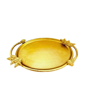 Plateau de service en métal doré et bois avec bordure perlée, finition naturelle, pour la maison et la restauration - Product Image 3