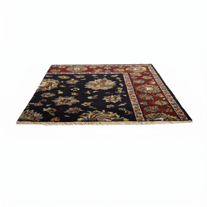 Tapis en laine noir et rouille à motif floral moderne, écologique, antidérapant, tufté à la main, à poils épais pour salon, chambre et hôtel - Product Image 2
