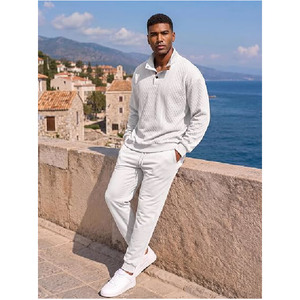 Survêtement matelassé blanc pour homme, manches longues, col montant, décontracté, coupe classique, couleur unie, respirant, infroissable, léger - Product Image 4
