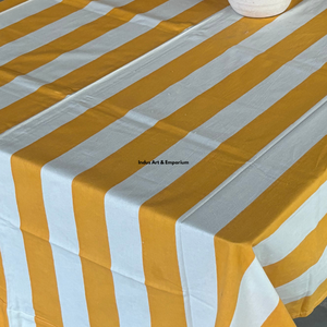 Striped Cotton Linen Rectangular <b>Tablecloth</b> Yellow White Washable Dining Table Cover for Home Decor Elegant Style - Product Image 4