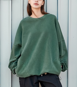 เสื้อสเวตเชิ้ตผู้หญิงสไตล์ลำลองแบบสวมหัว ล้างสีแบบแอซิด แต่งลายปัก มีเชือกปรับได้ ทรงหลวม ใส่ได้ในฤดูหนาว - Product Image 5