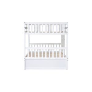 Letto a castello matrimoniale in legno di gomma con letto estraibile convertibile e sponde di sicurezza per camerette dei bambini - Product Image 1