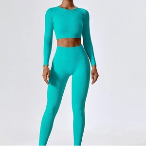Ensemble de yoga en gros, tenue de sport extensible 2 pièces, combinaison de fitness longue, tendance, performance, séchage rapide, ensembles de yoga écologiques - Product Image 1
