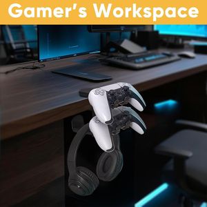 3 in 1 Adjustable Under Desk Headphone Hanger Universal 2 <b>Controller</b> Slots and 1 Headset Holder <b>Stand</b> Game Accessories - Product Image 2