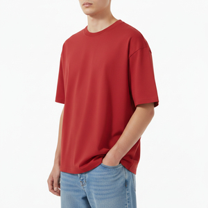 เสื้อยืดคอกลมผู้ชายผ้าฝ้าย 100% แบบสั่งทำพิเศษ คุณภาพสูง สีแดงล้วน พิมพ์ลาย ดีไซน์เรียบง่าย ความยาวปกติ - Product Image 3