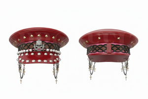 Costume Accessories Custom Red Fashion Peak <b>Cap</b> With Stud Decoration Pearl Chain Embellished Adjustable Flat Top <b>Hat</b> Party <b>Caps</b> - Product Image 4