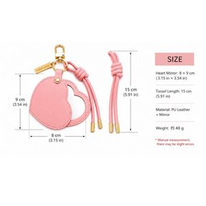 Pink PU leather bag charms with heart shape compact <b>mirror</b> and gold keychain <b>clip</b> for women purse handbag accessories - Product Image 3
