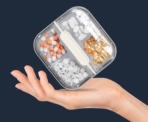 4-Compartment <b>Pill</b> Storage <b>Case</b> With Clear Lid And White Clips <b>For</b> Daily Medication Organization - Product Image 3