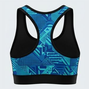 Women's Light Blue Checkered Racerback Sport Bra Scoop Neck Medium Support Breathable Spandex Polyester Yoga <b>Top</b> Seamless Design - Product Image 2