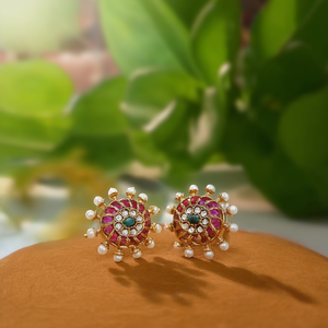 18K Gold Plated Stainless Steel Pearl and Diamond Stud Earrings for Wedding Party Gift - Product Image 3