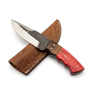 Cuchillo de Caza y Camping EDC de Hoja Fija Forjado a Mano en Acero al Carbono con Acabado Bicolor, Mango Bicolor y Funda de Cuero - Directo de Fábrica - Product Image 1